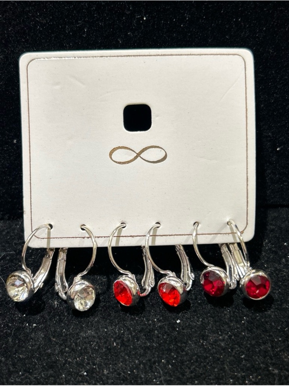 Women's Silver-Tone Crystal Drop Earrings - Clear & Red (3 pairs)